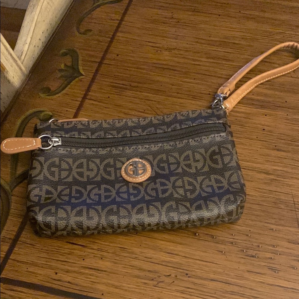 Giani Bernini Brown and Tan Clutch with Leather Wrist Strap